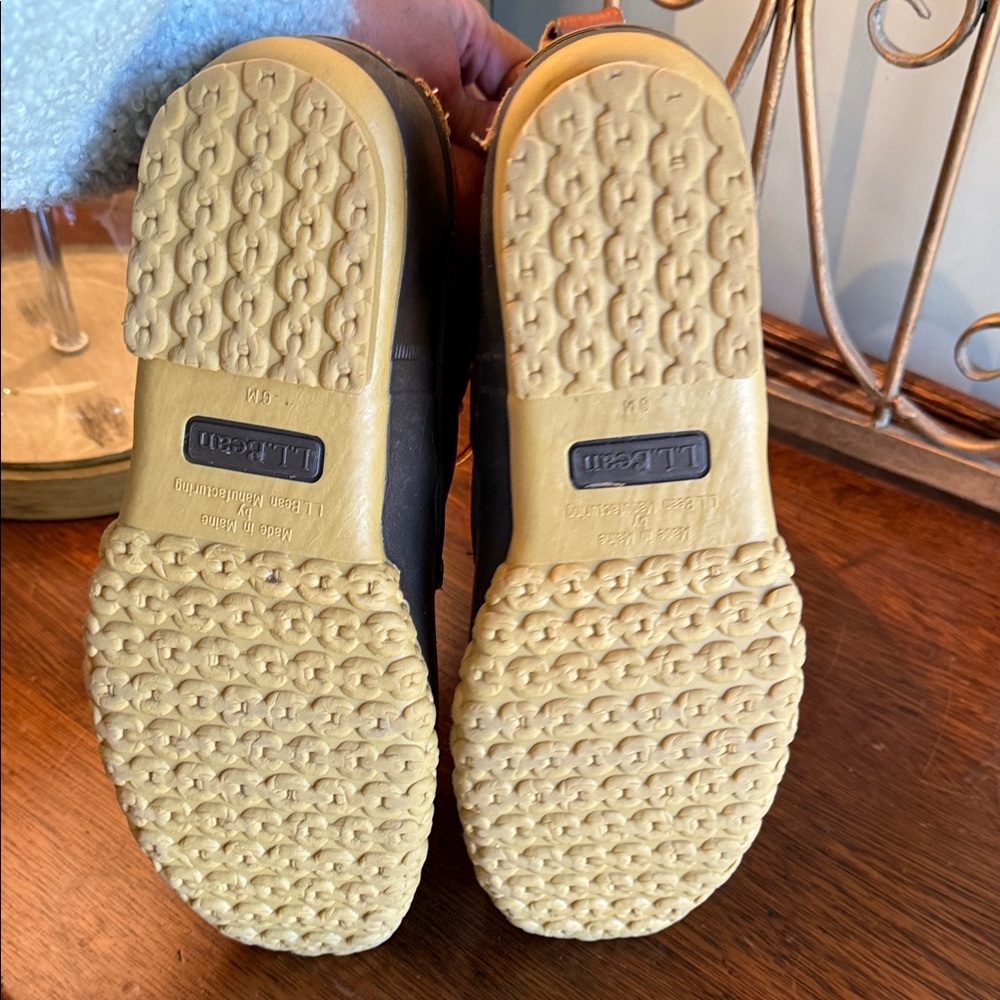 LL Bean Men's Brown Leather & Dark Brown Duck Boots - Classic Waterproof Size 9 - Picture 7 of 8